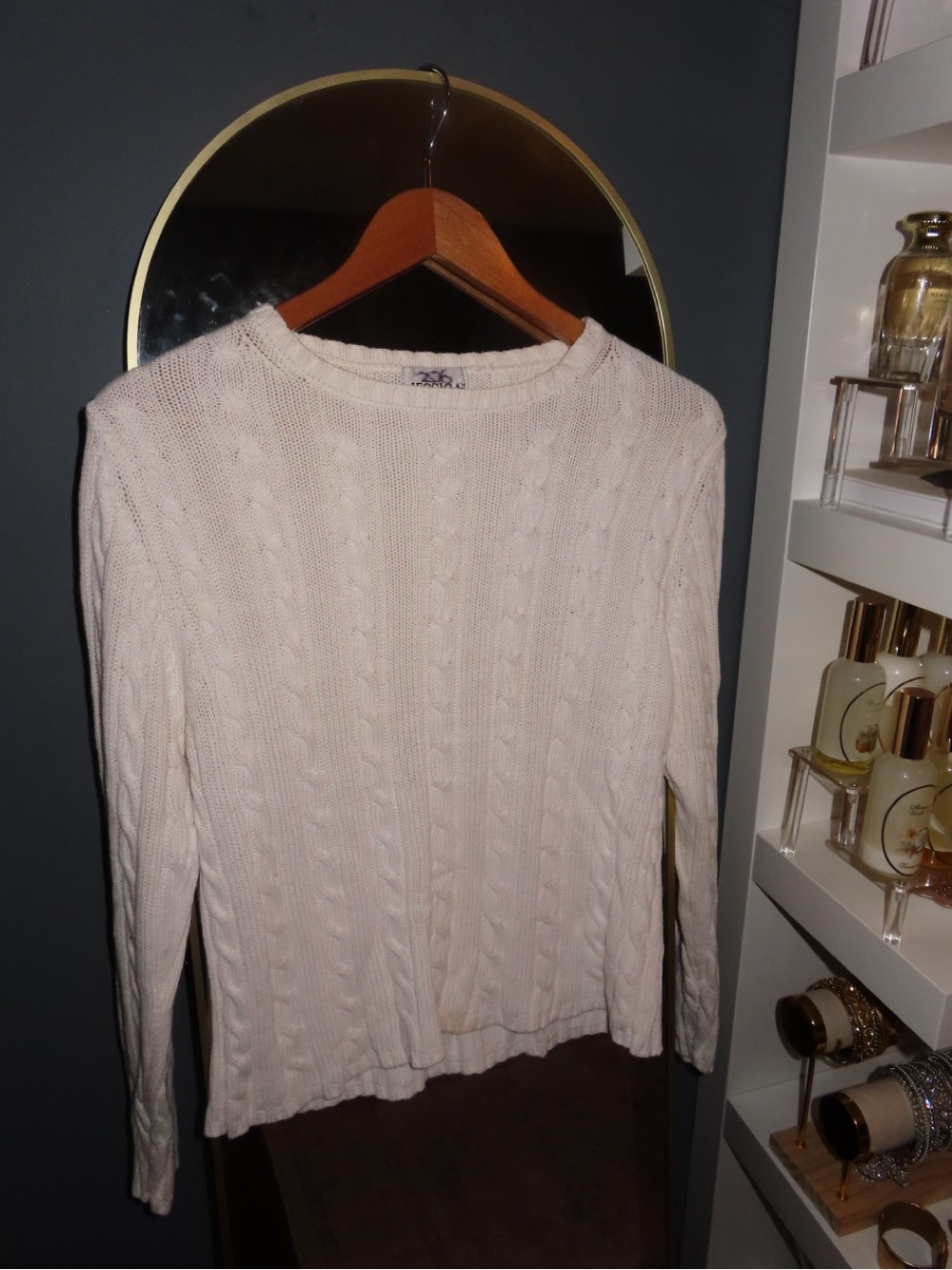 Jessica Cream Cable Knit Crewneck Sweater | S